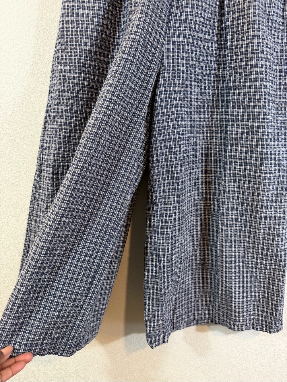 Mo:Vint Wide Leg Cropped Pants Size S Blue White Micro Gingham Pull On Waist - Picture 3 of 10
